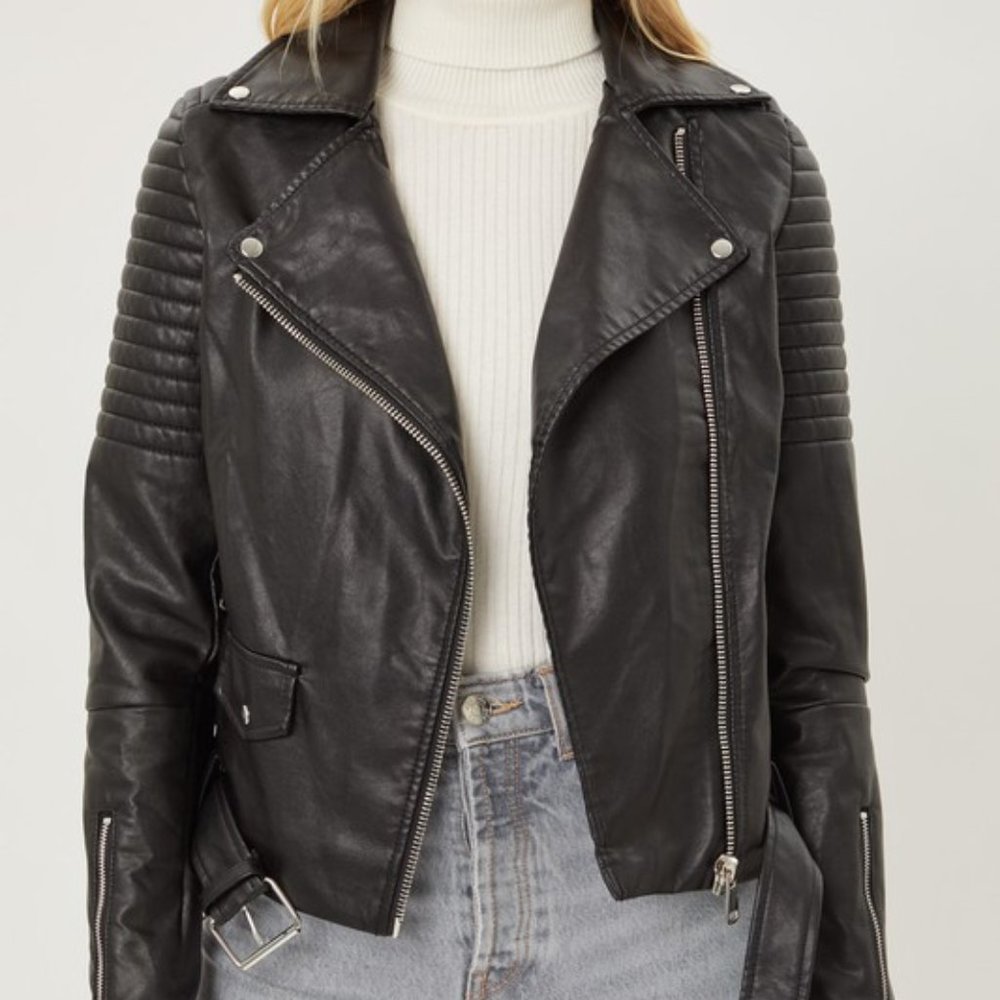 *RESTOCKED* Faux Leather Biker Moto Jacket, Black - Picture 5 of 5